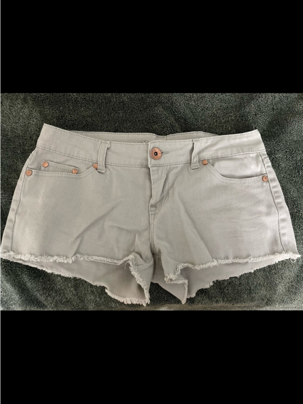 Gray Frayed Hem Denim Shorts